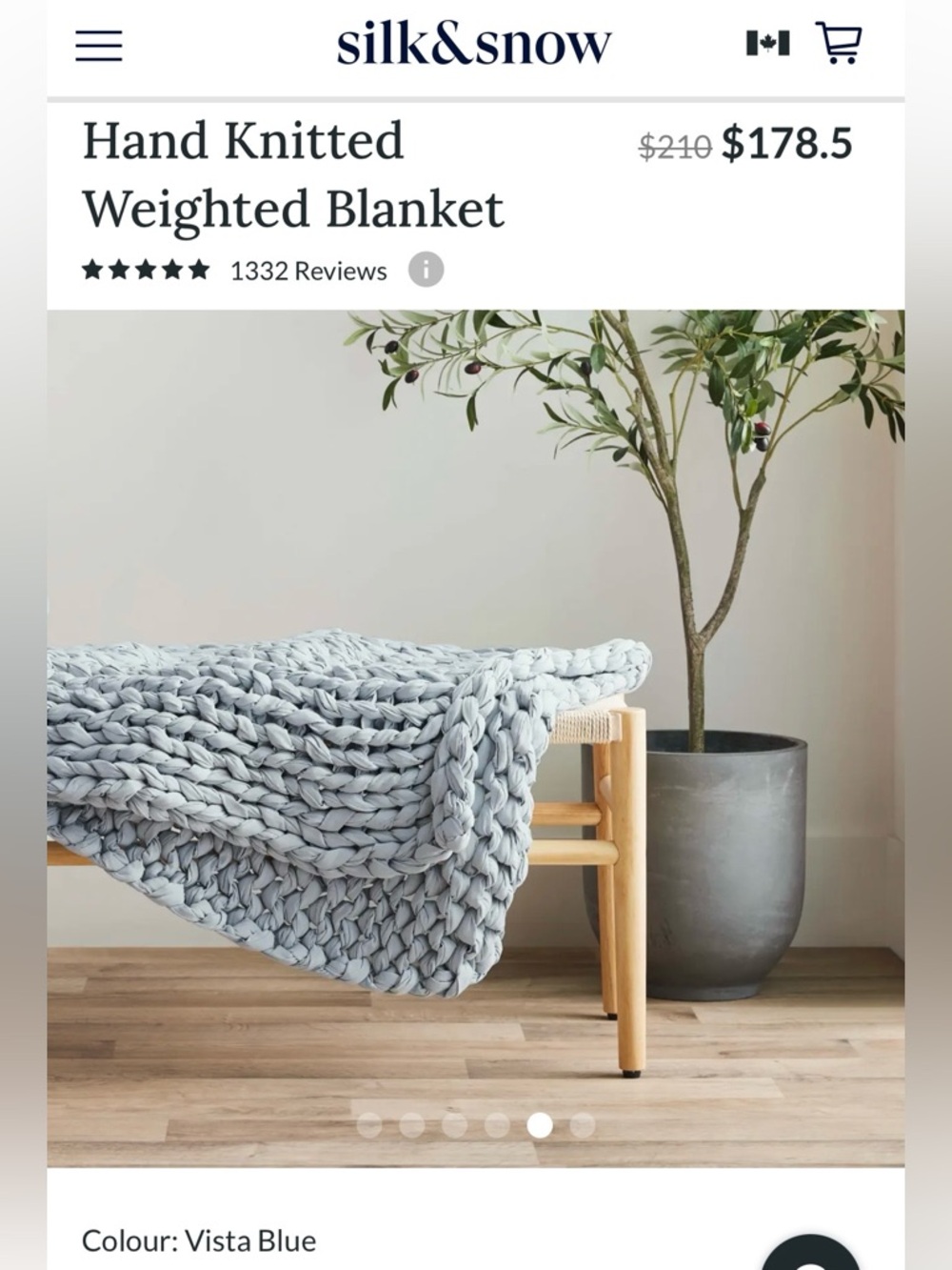 $201.71 Silk&Snow 8lbs Hand Knitted Weighted Blanket, Vista Blue